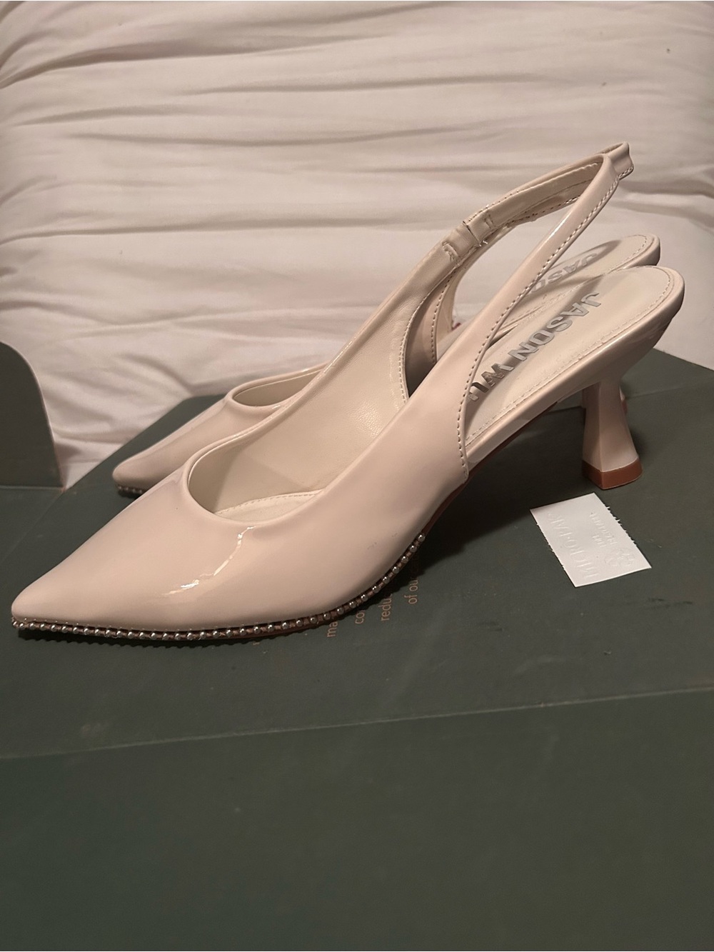 Jason Wu Cream Patent Slingback Pumps with Beaded Trim